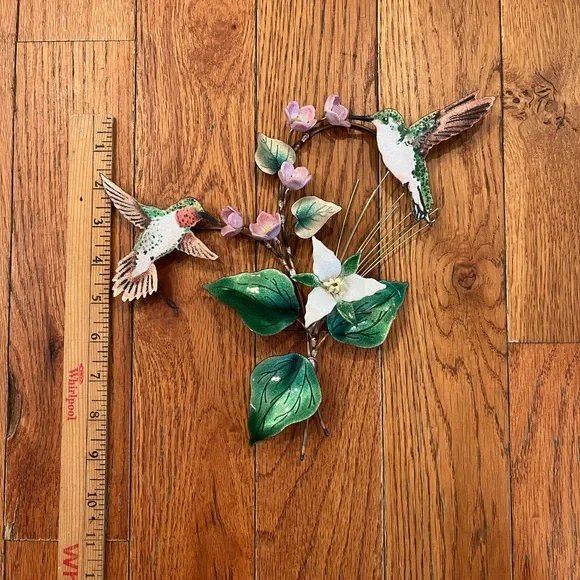 Bovano of Cheshire Copper Enamel Wall Art Hummingbird Blossom Flower Vintage USA